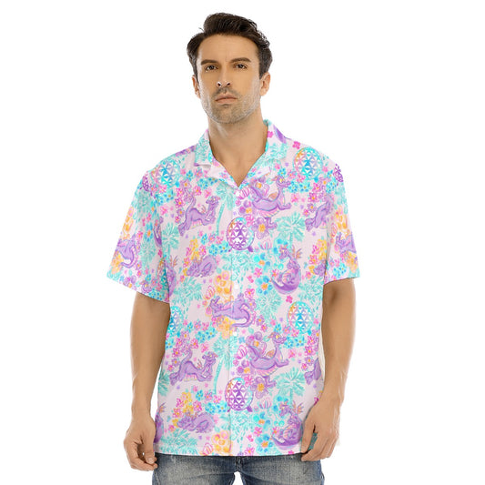 Purple Dragon Flower Power - Men's Hawaiian Button Up Shirt