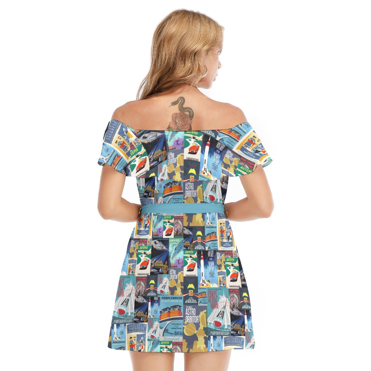 Vintage Tomorrow Ride Posters - Women's Off-shoulder Ruffle Dress