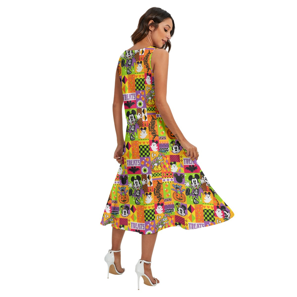 Spooky Patchwork Treats - Women’s Diagonal Pocket Midi Dress