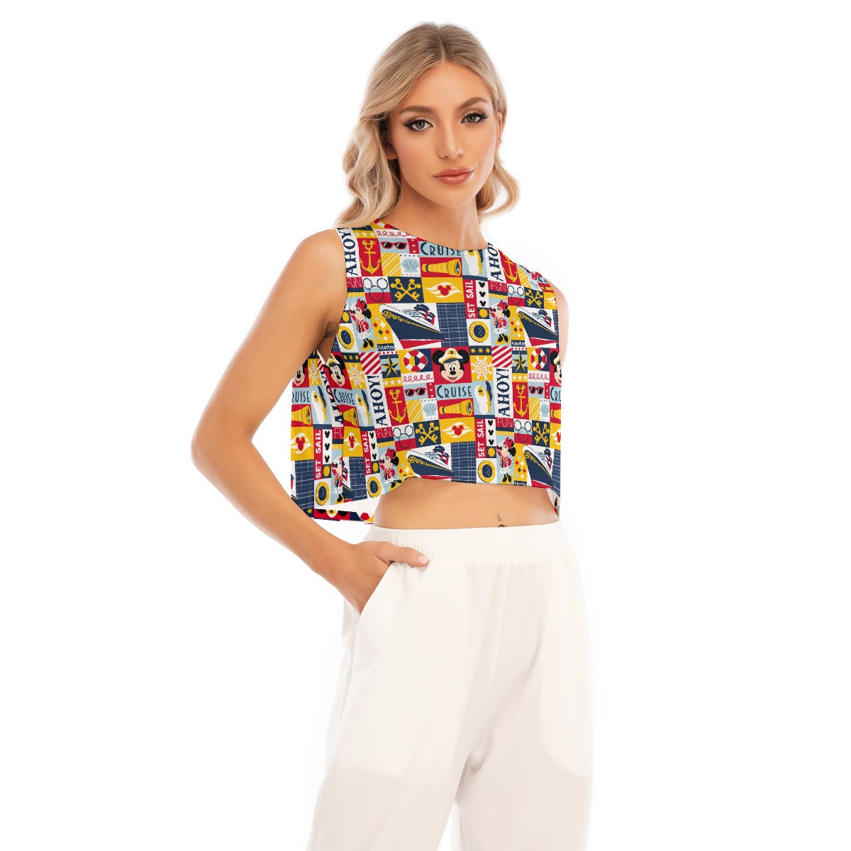 Nautical Cruise Patchwork - Women’s Sleeveless Cropped Tee