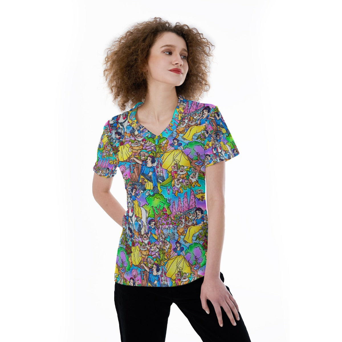 Fairest Princess Storybook Scenes - Women's Short Sleeve V-Neck T-Shirt