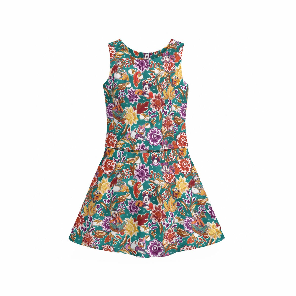 Mouse and Friends Fall Garden - Women’s Athletic Skort Set with Open-Back Crop Top