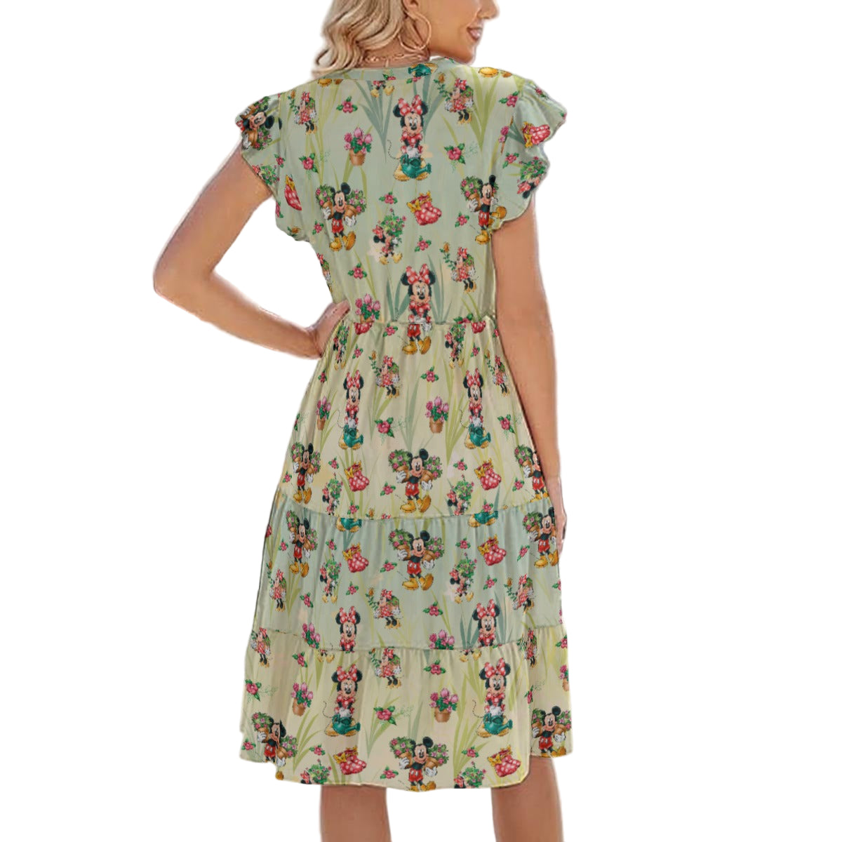 Garden Mouse Helpers at Work - Women's Tiered Pocket Midi Dress