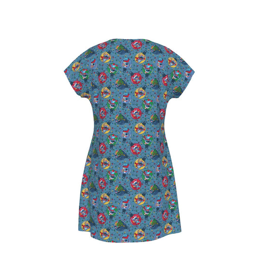 Holiday Baubles with Mischievous Blue Alien - Women's T-Shirt Dress