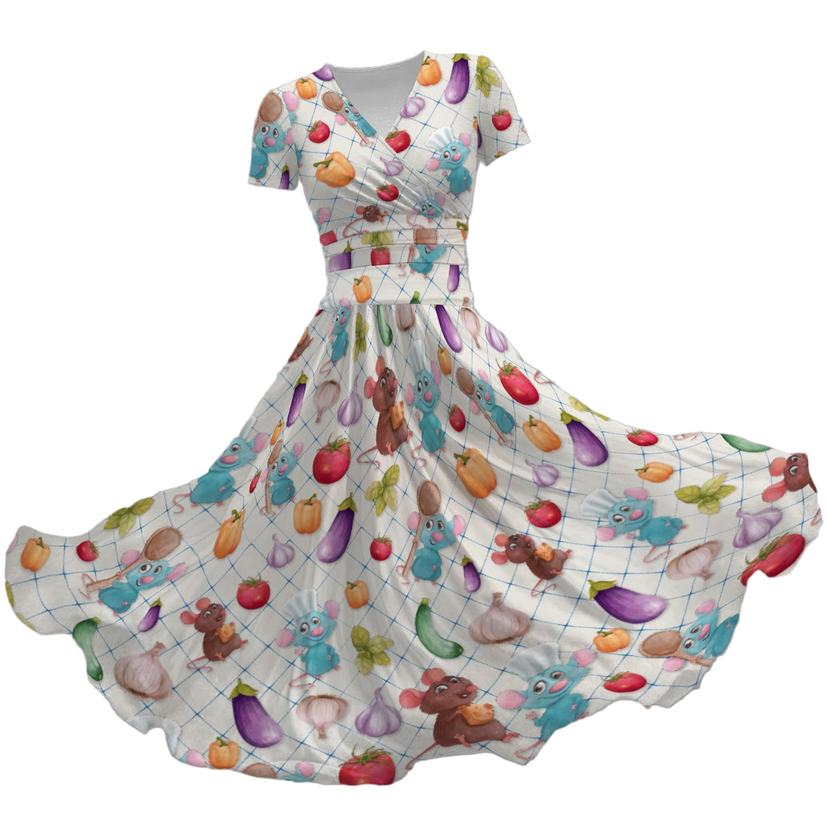 Ratatouille Veggies - Women's V-Neck Ruched Midi Dress