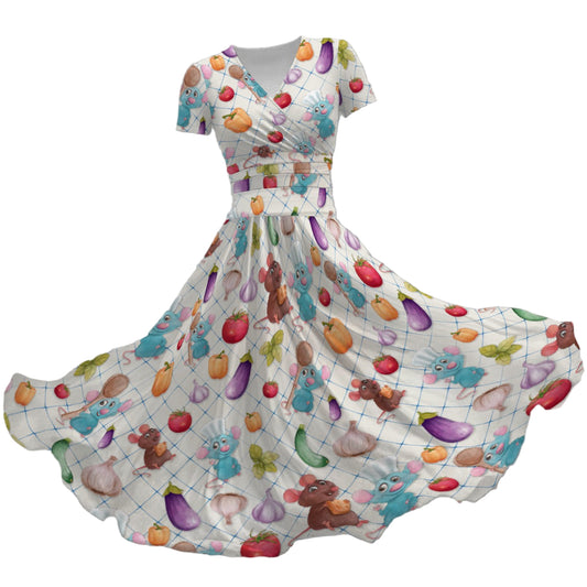 Ratatouille Veggies - Women's V-Neck Ruched Midi Dress