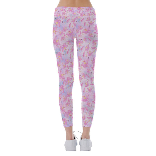 Pink Crystal Lunar Moths - Women's Yoga Leggings