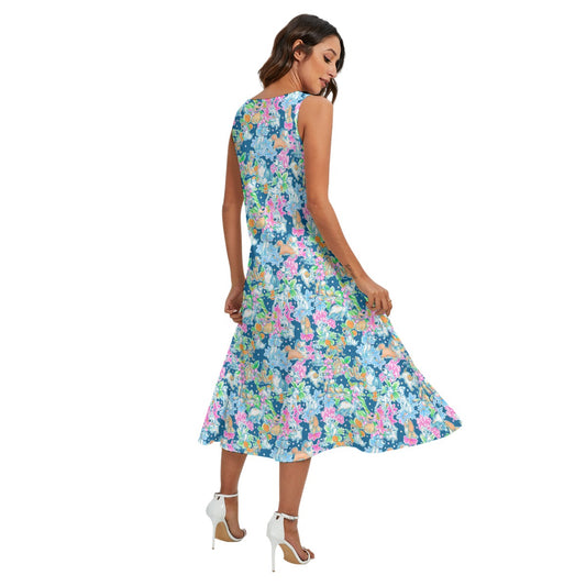 Bright Tropical Friends - Disney Dogs - Women’s Diagonal Pocket Midi Dress