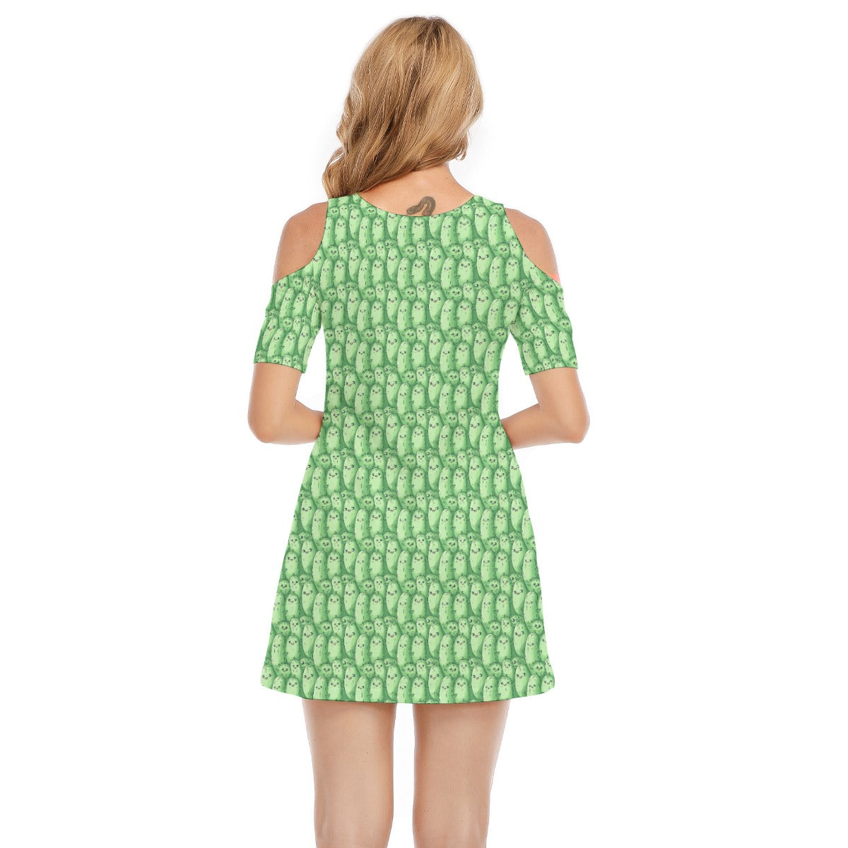 Kawaii Pickle Party - Women's Cold Shoulder Cotton Dress