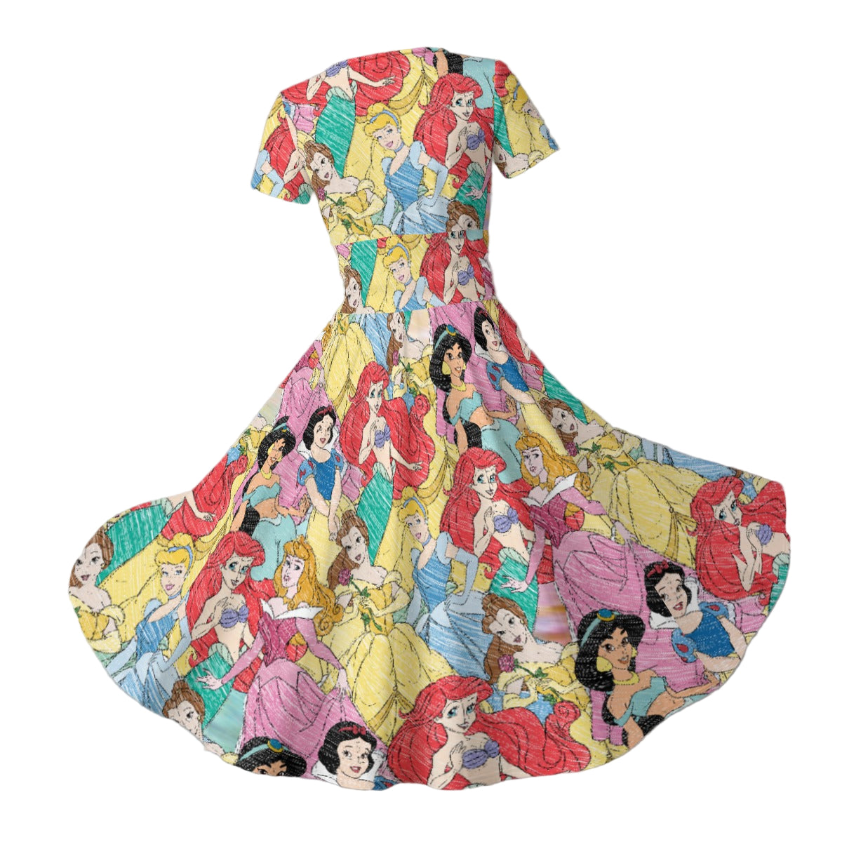 Royal Princess Sketches - Women's V-Neck Ruched Midi Dress