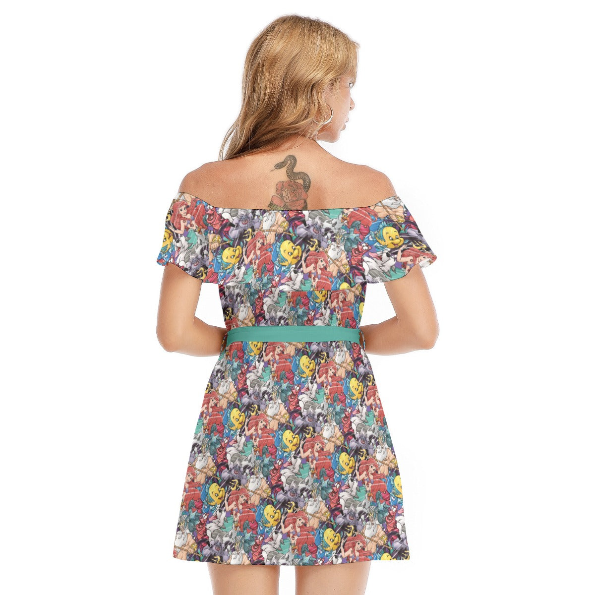 Undersea Crew Sketch - Women's Off-shoulder Ruffle Dress
