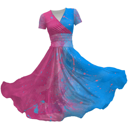 Pink or Blue Fairytale Dress - Women's V-Neck Ruched Midi Dress