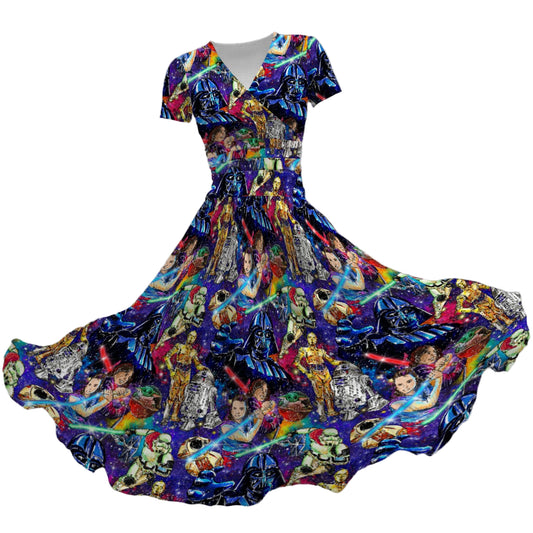 Galaxy Saga - Women's V-Neck Ruched Midi Dress