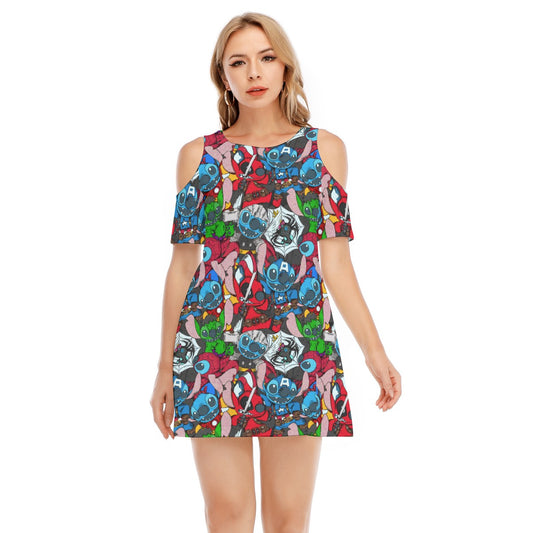 Superhero Stitch - Heroes Assembled - Women's Cold Shoulder Cotton Dress