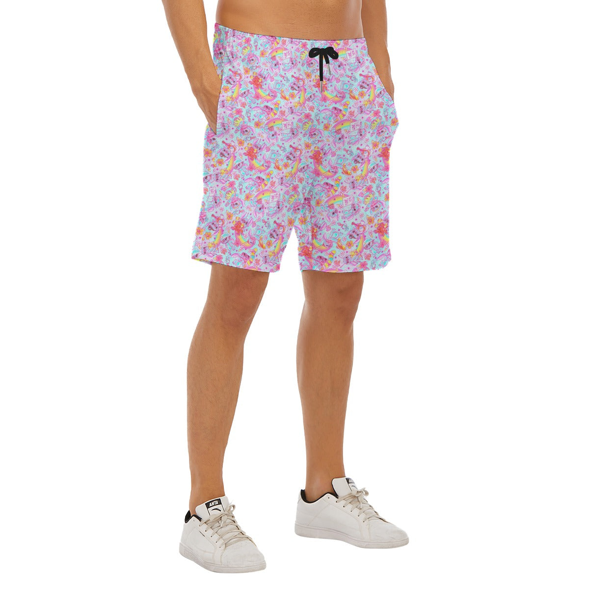 Neon Rainbow Mischief - Men’s Pocket Beach Shorts