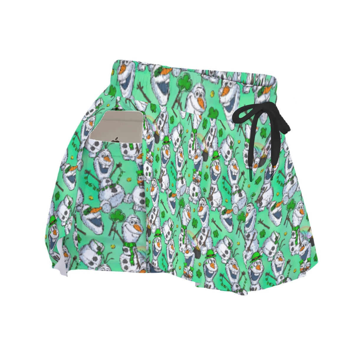 Sketched Snowman St. Patrick’s Day - Women's Flowy Pocket Shorts