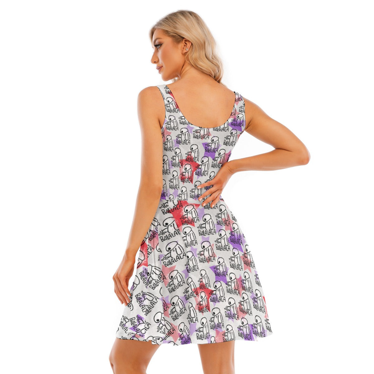 White Robot Balala - Women's Sleeveless Pocket Skater Dress