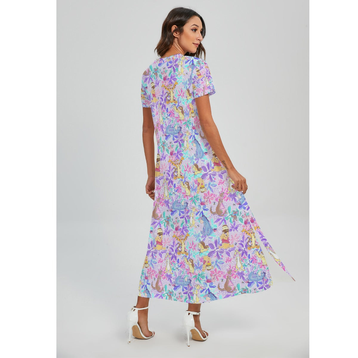 Storybook Friends in Bloom - Women's V-Neck Side Split Maxi Dress