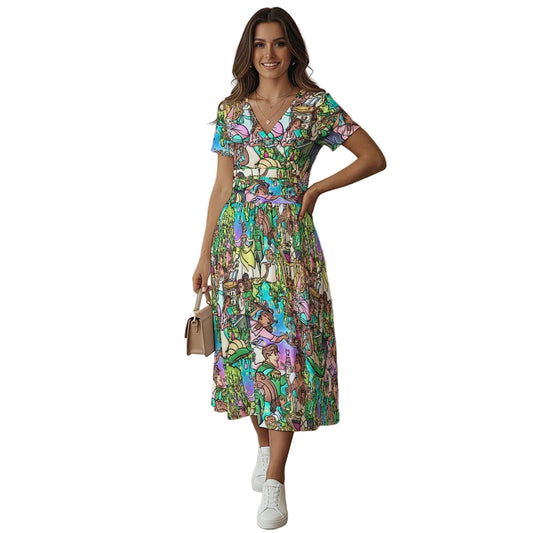 Bayou Princess Storybook Scenes - Women's V-Neck Ruched Midi Dress