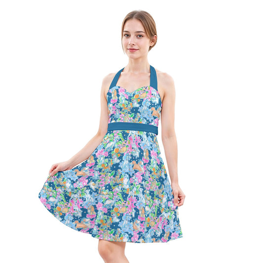 Tropical Paws & Petals - Beloved Dogs - Women's Halter Vintage Pocket Dress