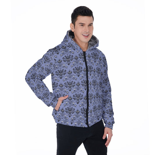 Spooky Mansion Wallpaper - Unisex Sherpa Fleece Zip-Up Hoodie