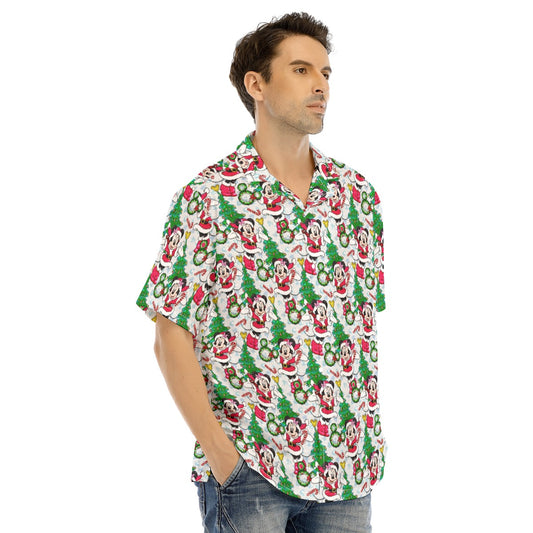 Santa Mouse with Sparkle - Men's Hawaiian Button Up Shirt