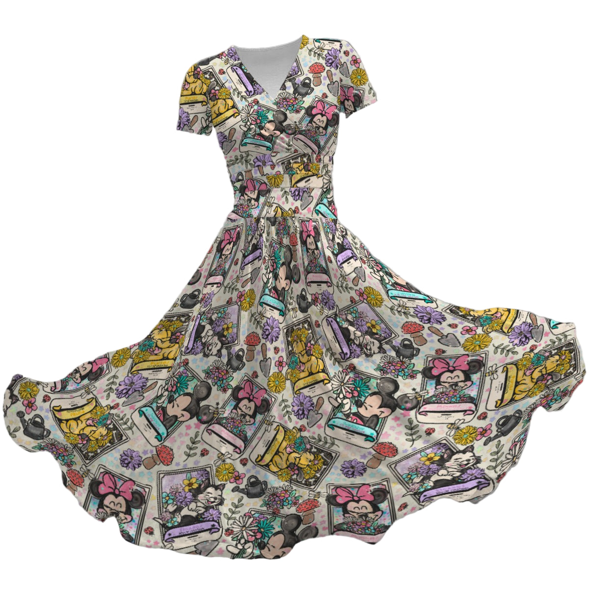 Garden Helpers Seed Packets - Women's V-Neck Ruched Midi Dress