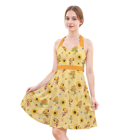Cheerful Bee & Citrus Bird - Women's Halter Vintage Pocket Dress