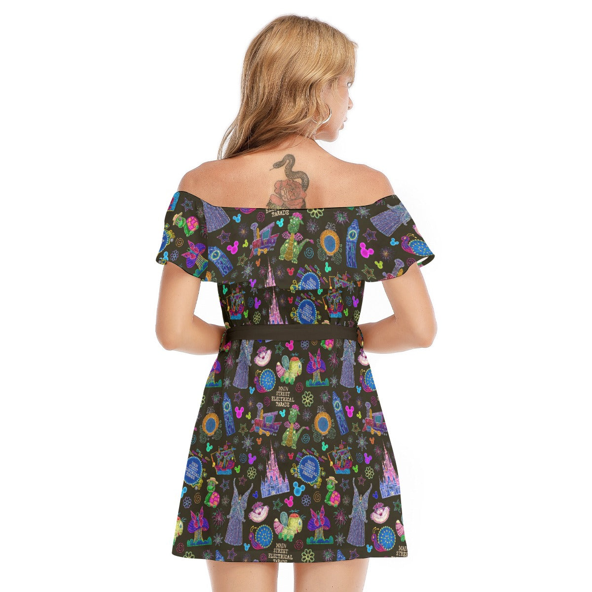 Main Street Neon Parade - Women's Off-shoulder Ruffle Dress