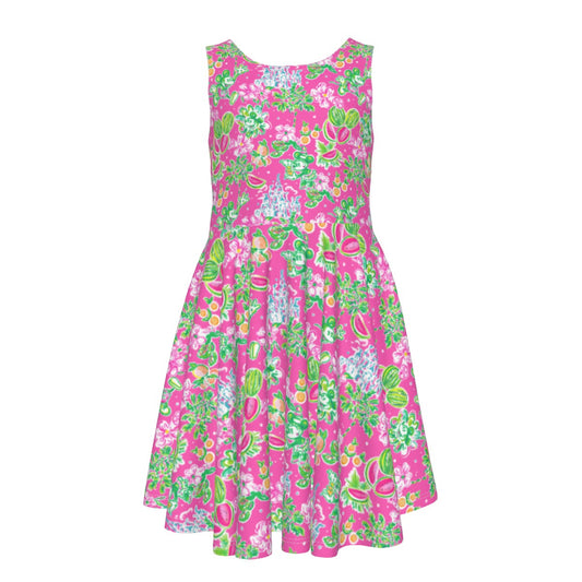 Bright Tropical Vibes - Watermelon Mouse Duo - Kid's Sleeveless Skater Dress