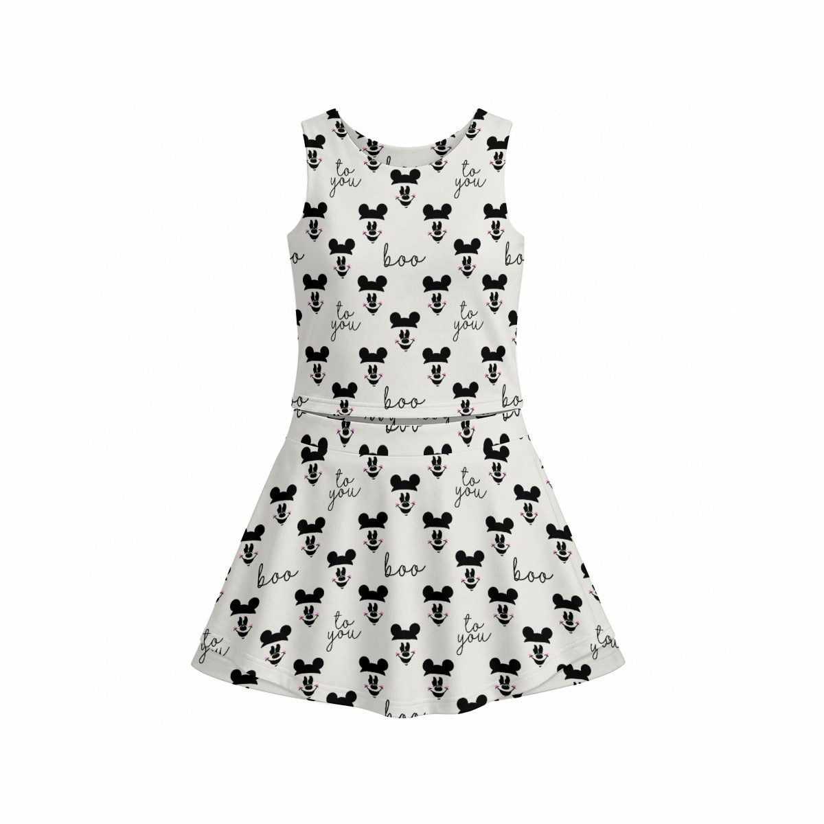 Spooky Mouse Greetings - Women’s Athletic Skort Set with Open-Back Crop Top