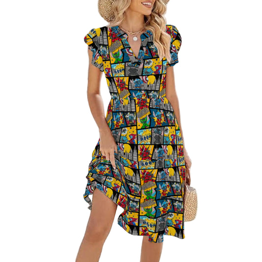 Superhero Stitch - Comic Action - Women's Tiered Pocket Midi Dress