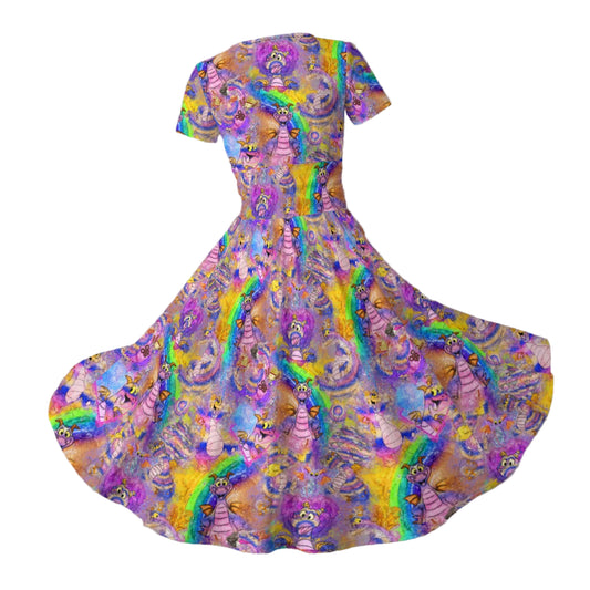 Figment Watercolor Rainbow - Women's V-Neck Ruched Midi Dress
