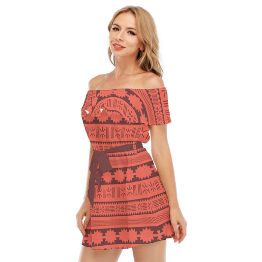 Island Tribal Patterns - Women's Off-shoulder Ruffle Dress
