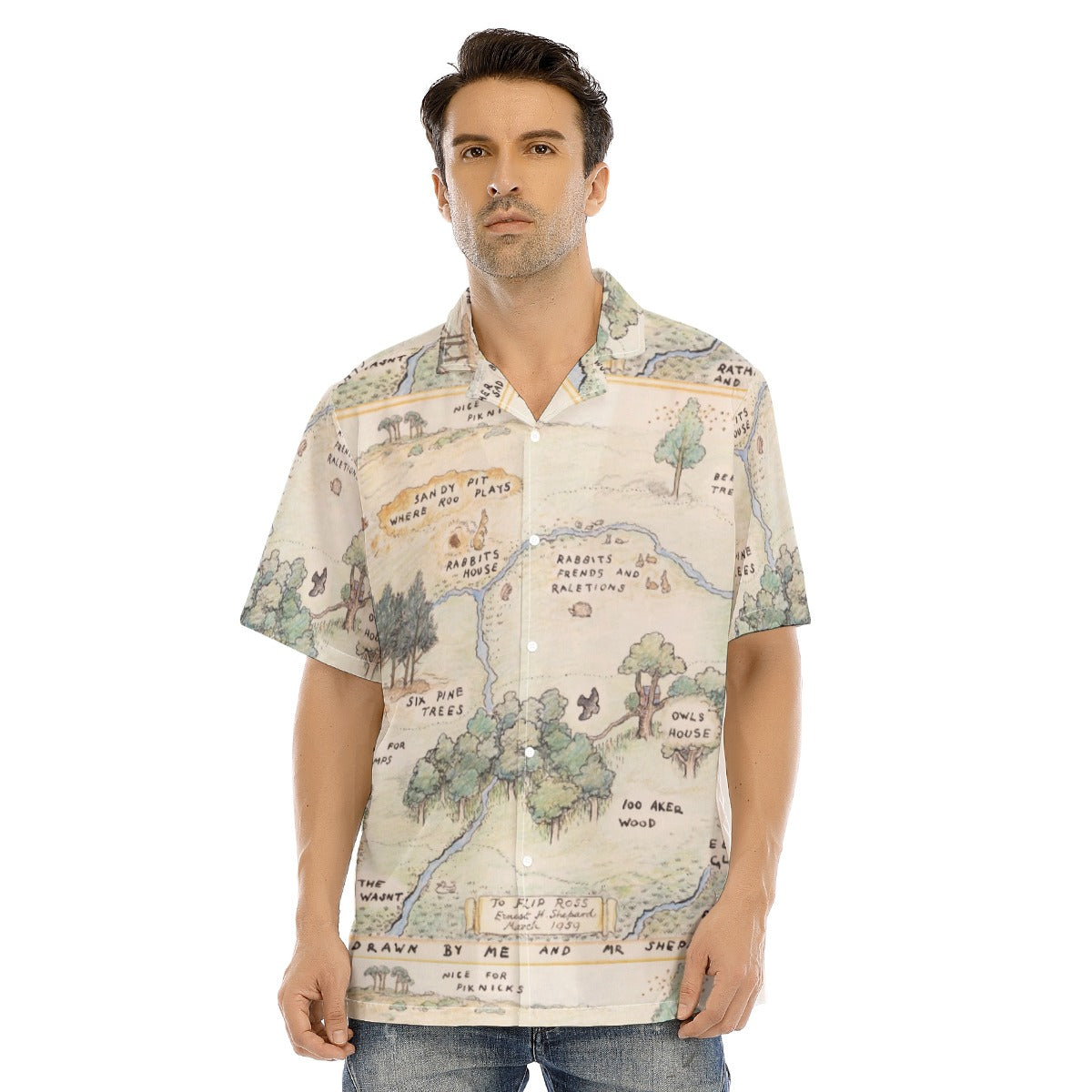 Hundred Acre Map - Men's Hawaiian Button Up Shirt
