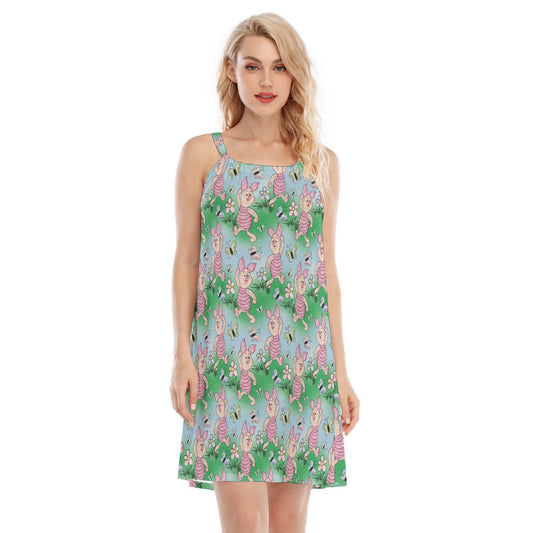 Sketched Shy Friend and Butterflies - Women’s Adjustable Sundress