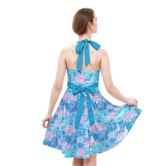 Ice Queen Frosted Florals - Women's Halter Vintage Pocket Dress