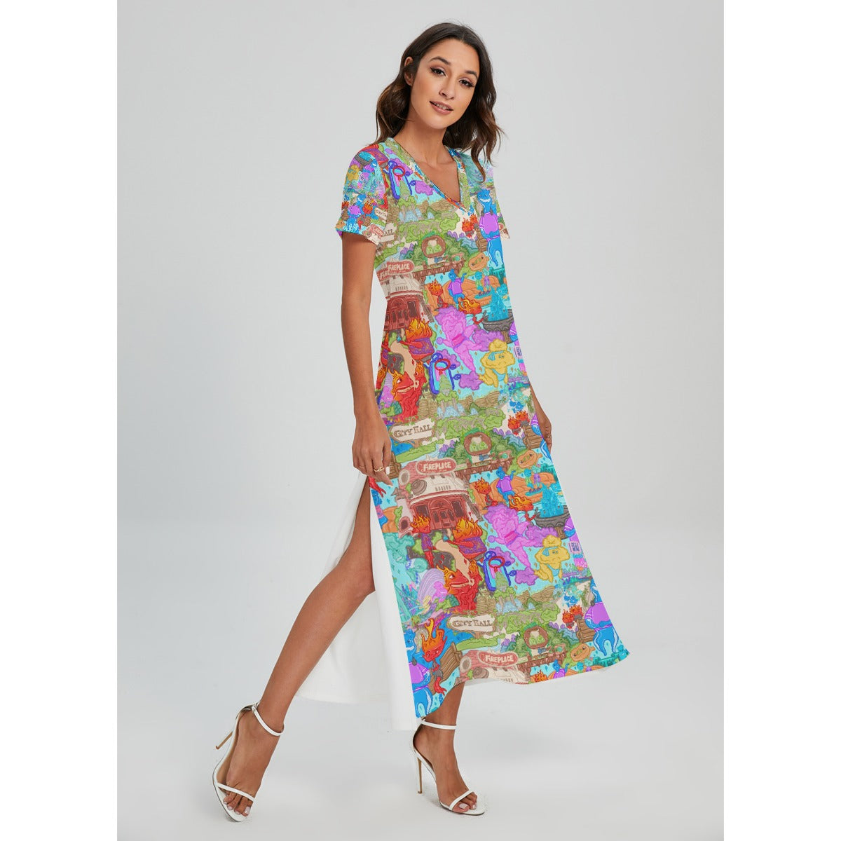 Element City Scene Collage - Women's V-Neck Side Split Maxi Dress