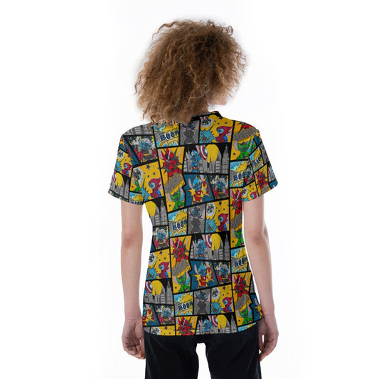Superhero Stitch - Comic Action - Women's Short Sleeve V-Neck T-Shirt