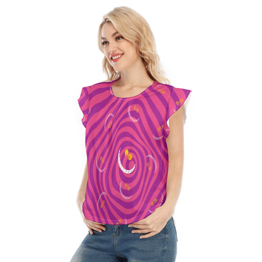 Whimsical Grinning Stripes - Women’s Flutter Sleeve Top