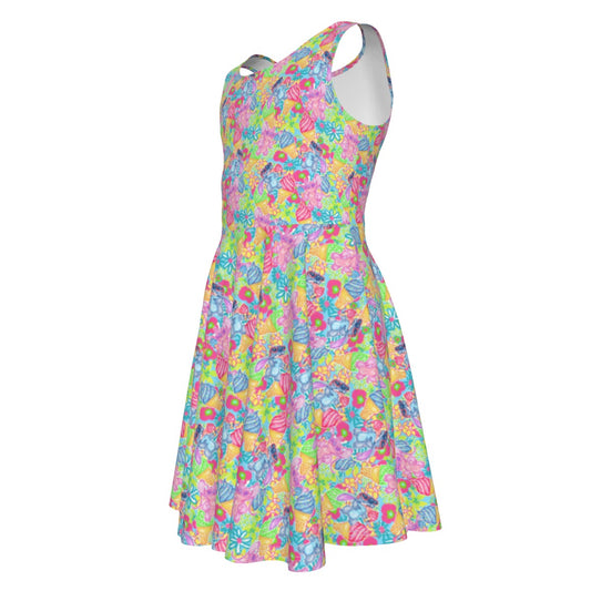 Neon Floral Summer Vibes - Kid's Sleeveless Skater Dress