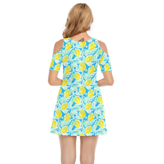Lemon Drop Daydream - Women's Cold Shoulder Cotton Dress