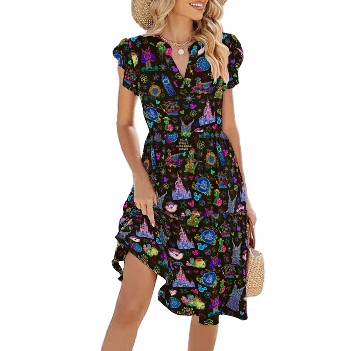 Main Street Neon Parade - Women's Tiered Pocket Midi Dress