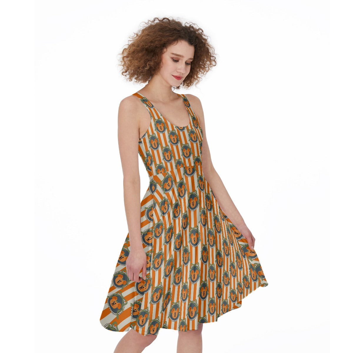 Pumpkin Cameo Stripes - Pocket Midi Skater Dress