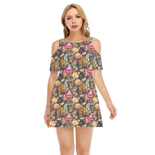 Tropical Space Squad - Women's Cold Shoulder Cotton Dress