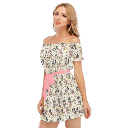 Retro Camera Mouse - Women's Off-shoulder Ruffle Dress