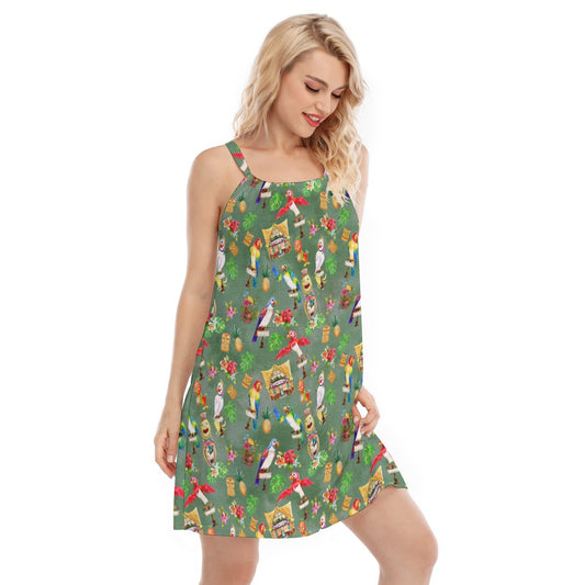 Orange Bird & Tiki Friends - Women’s Adjustable Sundress