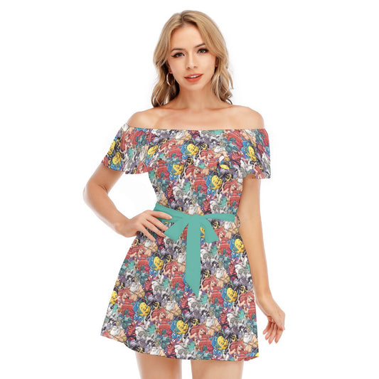 Undersea Crew Sketch - Women's Off-shoulder Ruffle Dress