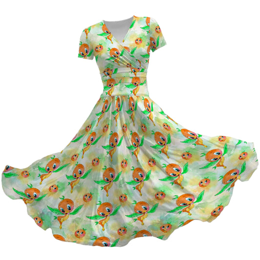 Sunny Citrus Thoughts - Women's V-Neck Ruched Midi Dress