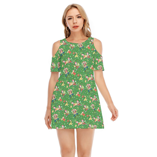 Mouse & Friends Christmas Cheertmas - Women's Cold Shoulder Cotton Dress